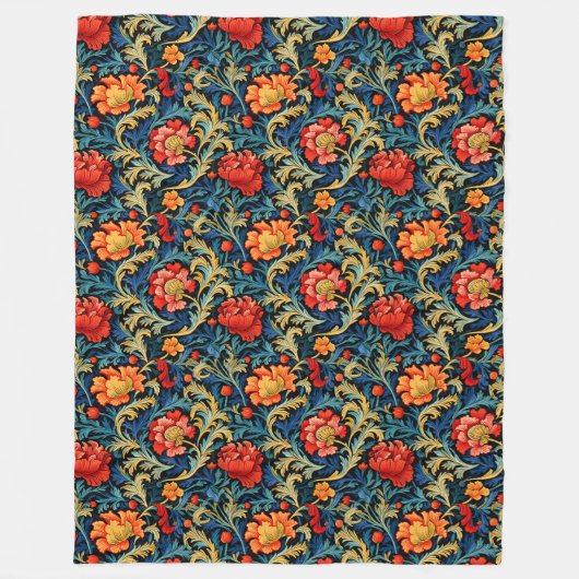 Levendige William Morris Tijdloze Floral Elegance Fleece Deken (Voorkant)