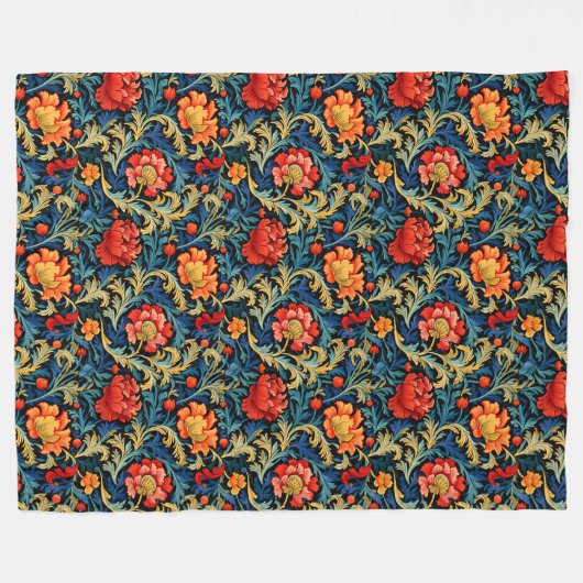 Levendige William Morris Tijdloze Floral Elegance Fleece Deken (Voorkant (Horizontaal))