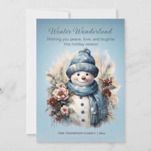 Levendige Winter Wonderland Sneeuwman Icy Blue Feestdagenkaart (Voorkant)