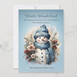 Levendige Winter Wonderland Sneeuwman IJzig Blauw Feestdagenkaart