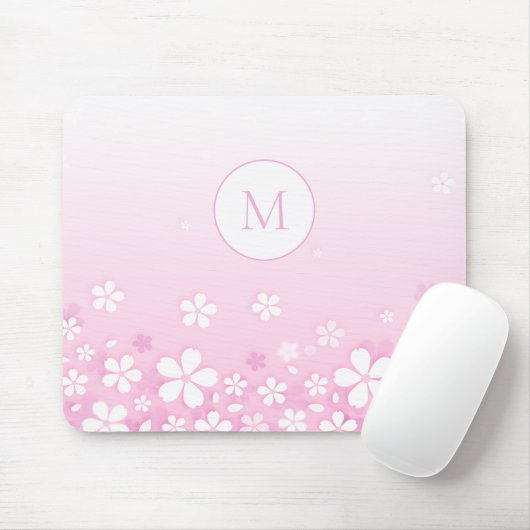 Levendige witte bloemen met monogram muismat (Met muis)