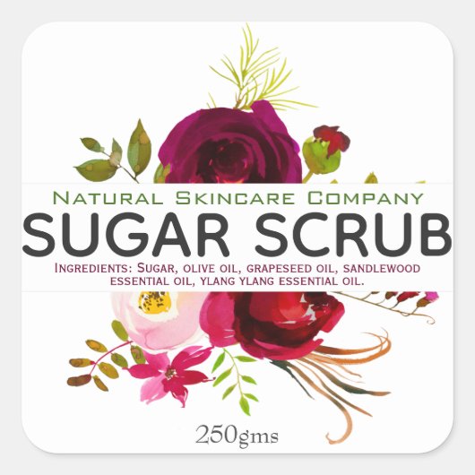 Levendige witte bloemenproductlabels vierkante sticker (Voorkant)