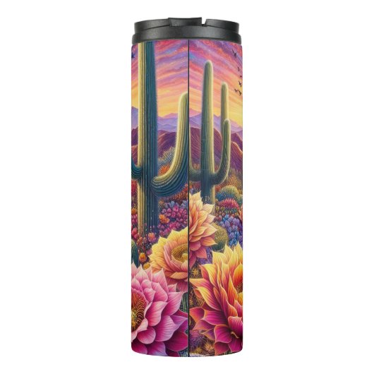Levendige woestijn Sunset Bloom Thermosbeker (Achterkant)