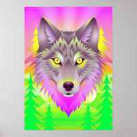 Levendige Wolf Illustratie met Abstracte Bomen