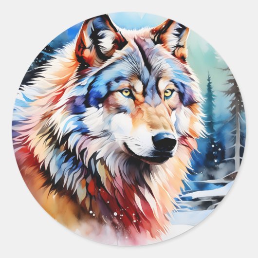 Levendige wolf in de sneeuw ronde sticker (Voorkant)