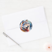 Levendige wolf in de sneeuw ronde sticker (Envelop)