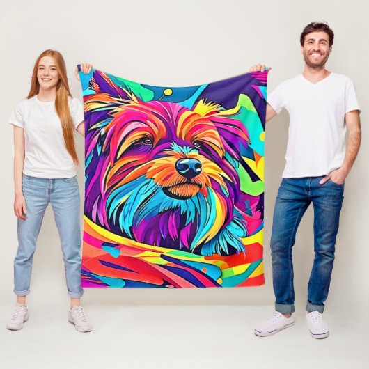 Levendige Yorkie Pop Art Fleece Deken (In situ)