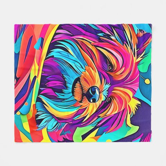 Levendige Yorkie Pop Art Fleece Deken (Voorkant (Horizontaal))