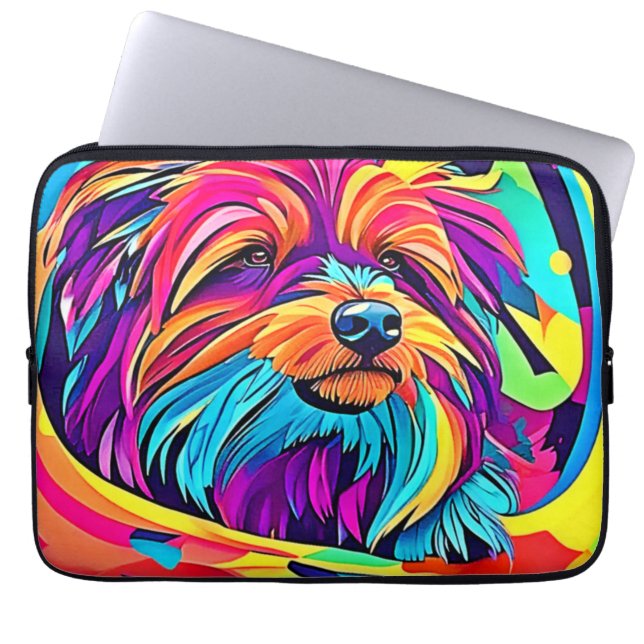 Levendige Yorkie Pop Art Laptop Sleeve (Voorkant)