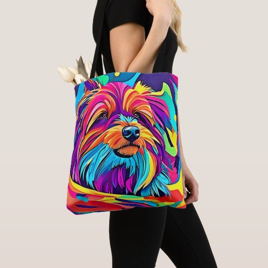 Levendige Yorkie Pop Art Tote Bag (Dichtbij)