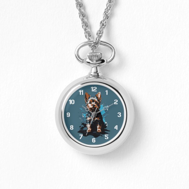 Levendige Yorkshire Terrier Splash Art Horloge (Voorkant)