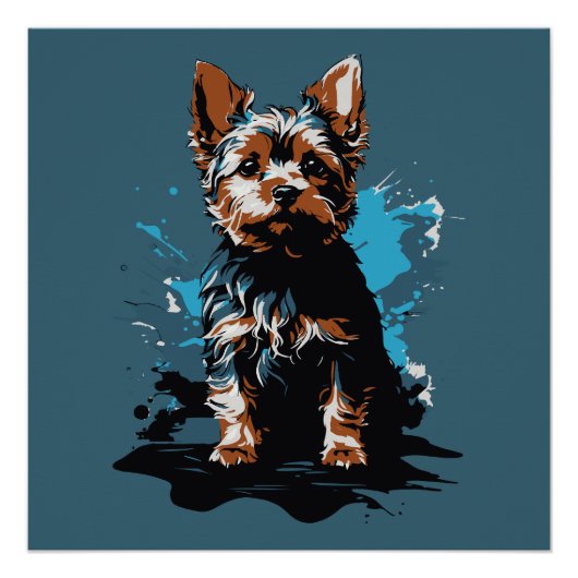 Levendige Yorkshire Terrier Splash Art Perfect Poster (Voorkant)
