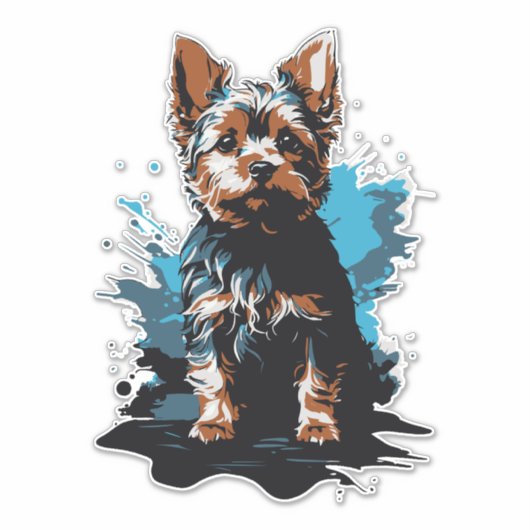 Levendige Yorkshire Terrier Splash Art Sticker (Voorkant)