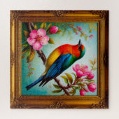 Levendige Zangvogel op Bloeiende Tak Legpuzzel (Horizontaal)