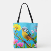 Levendige Zangvogel op een bloeiende tak Tote Bag (Achterkant)