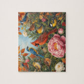 Levendige Zangvogels Herfstbloemen Legpuzzel (Verticaal)