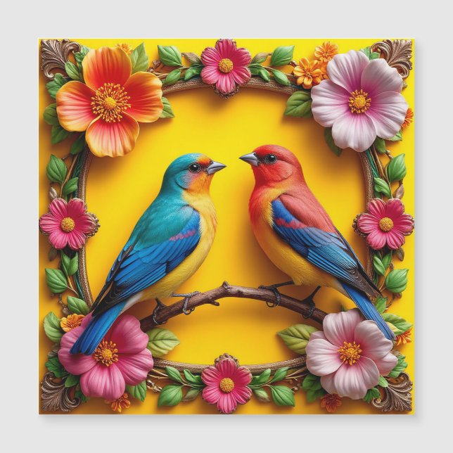 Levendige zangvogels omringd door bloemframe (Voorkant)