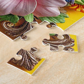 Levendige zangvogels omringd door bloemframe legpuzzel (Zijkant)