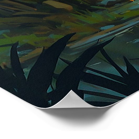 Levendige Zebra in Oerwoud met Sunset Painting Poster (Hoek)