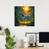 Levendige Zebra in Oerwoud met Sunset Painting Poster (Thuiskantoor)