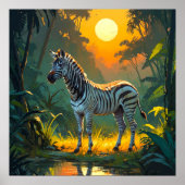 Levendige Zebra in Oerwoud met Sunset Painting Poster (Voorkant)