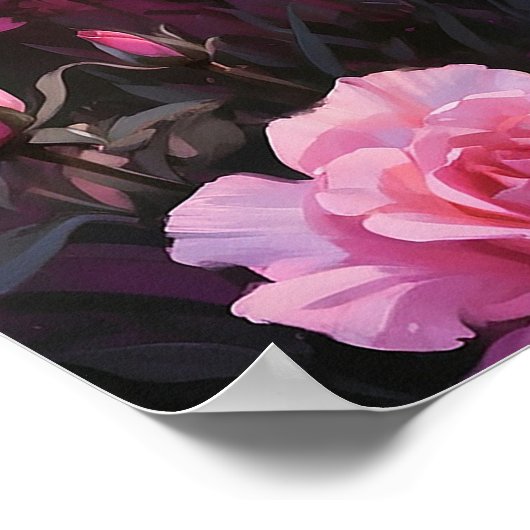 Levendige Zebra in Roze Rose Field Painting Poster (Hoek)