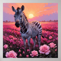 Levendige Zebra in Roze Rose Field Painting