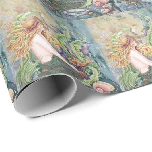 Levendige zeemeermin met vis en schelpdieren cadeaupapier (Rol Hoek)