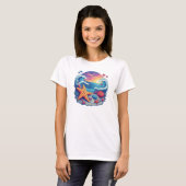 Levendige Zeester op Strand met Oceaangolven T-shirt (Voorkant volledig)