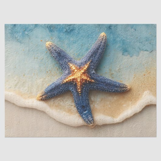 Levendige Zeester op Zandstrand Tissuepapier (Voorkant)