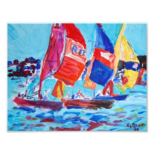 Levendige Zeilregatta Expressionist Foto Afdruk (Voorkant)