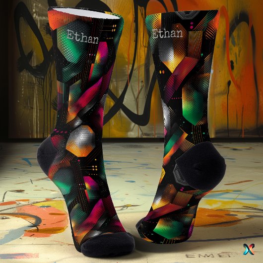 Levendige zeshoek met Gradient Emerald en Magenta Sokken