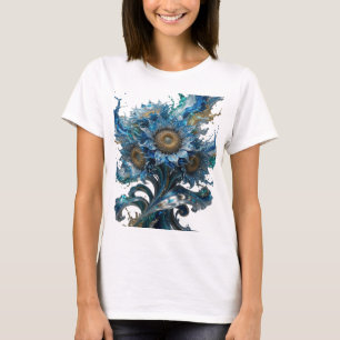 Levendige Zilveren BLAUWE FLORALE FANTASIE Tekst O T-shirt