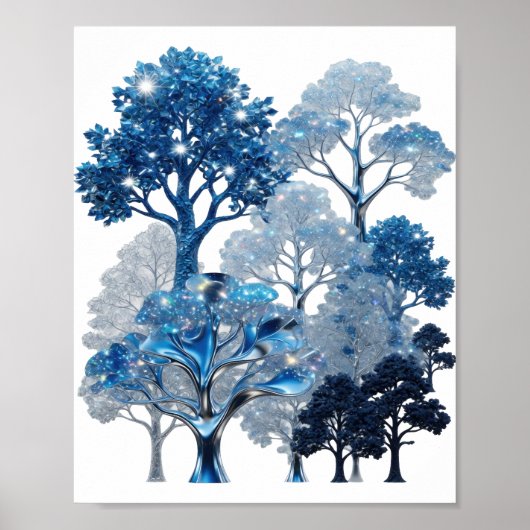 Levendige Zilveren BLUE ICE BOMEN Tekst Ontwerp Poster (Voorkant)