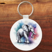Levendige zilveren olifant Waterverf Sleutelhanger (Achterkant)