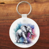 Levendige zilveren olifant Waterverf Sleutelhanger (Voorkant)