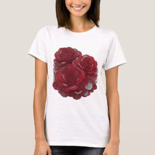 Levendige Zilveren RODE ROZEN EN MUNTEN Print T-shirt
