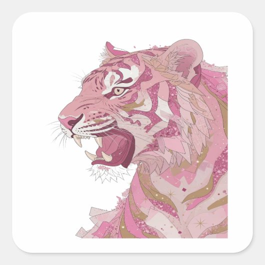 Levendige Zilveren ROZE TIJGER Sticker Kunst (Voorkant)