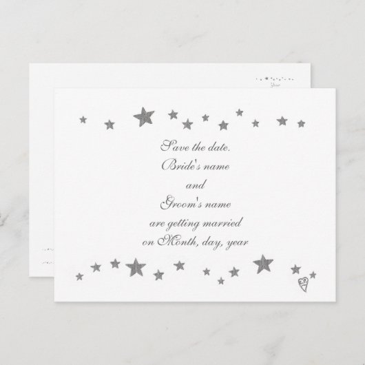 Levendige zilveren sterren rand Bruiloft Save the Aankondigingskaart (Voorkant / Achterkant)
