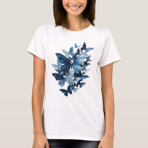 Levendige Zilveren VLINDERS IN BLAUWE Print T-shirt