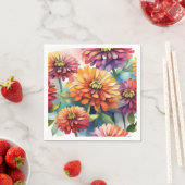 Levendige Zinnia Bloeit Abstracte Waterverf Servet (Insitu)