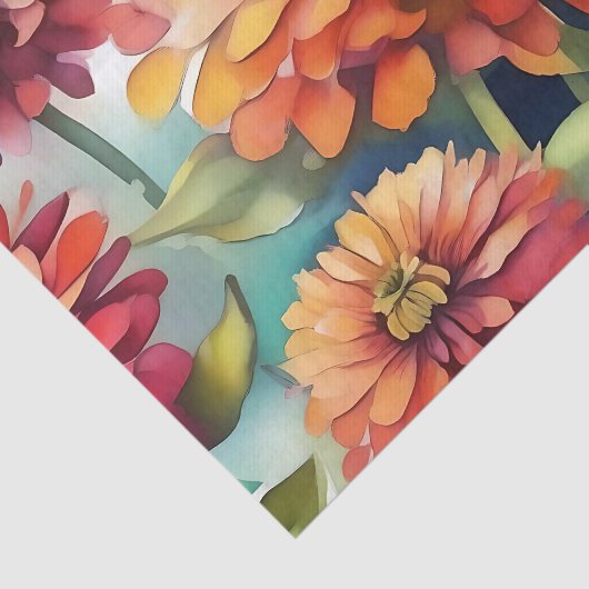 Levendige Zinnia Bloeit Abstracte Waterverf Tissuepapier (Detail)