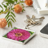Levendige Zinnia Bloem Foto Sleutelhanger (Zijkant)