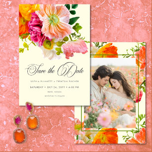 Levendige Zomer Bloem Geel Oranje Roze Foto Save The Date