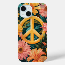 Levendige Zomer Bloemen Vrede Teken Telefoonhoes iPhone 15 Case