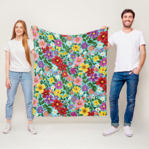 Levendige Zomer Bloementuin Bloemmotief Fleece Deken