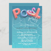 Levendige Zomer Pool Party Blauwe Uitnodiging (Voorkant / Achterkant)