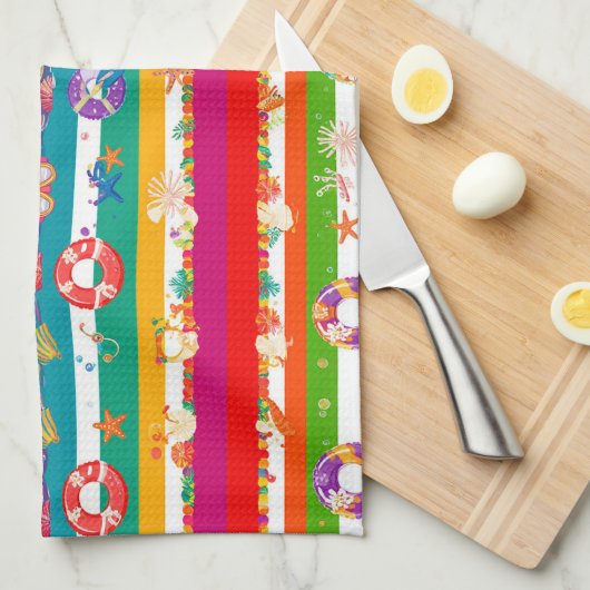 Levendige zomer strand thema ontwerp theedoek (Quarter Fold)