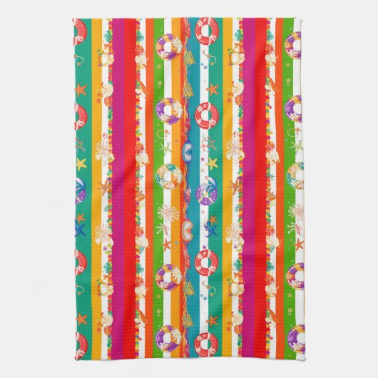 Levendige zomer strand thema ontwerp theedoek (Verticaal)