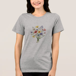 Levendige Zomer Weide Boeket Schone Randen Clipart Tri-Blend Shirt